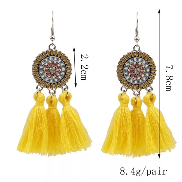 Western Tribal Tassel Dangling Earrings - Picture 3 of 3